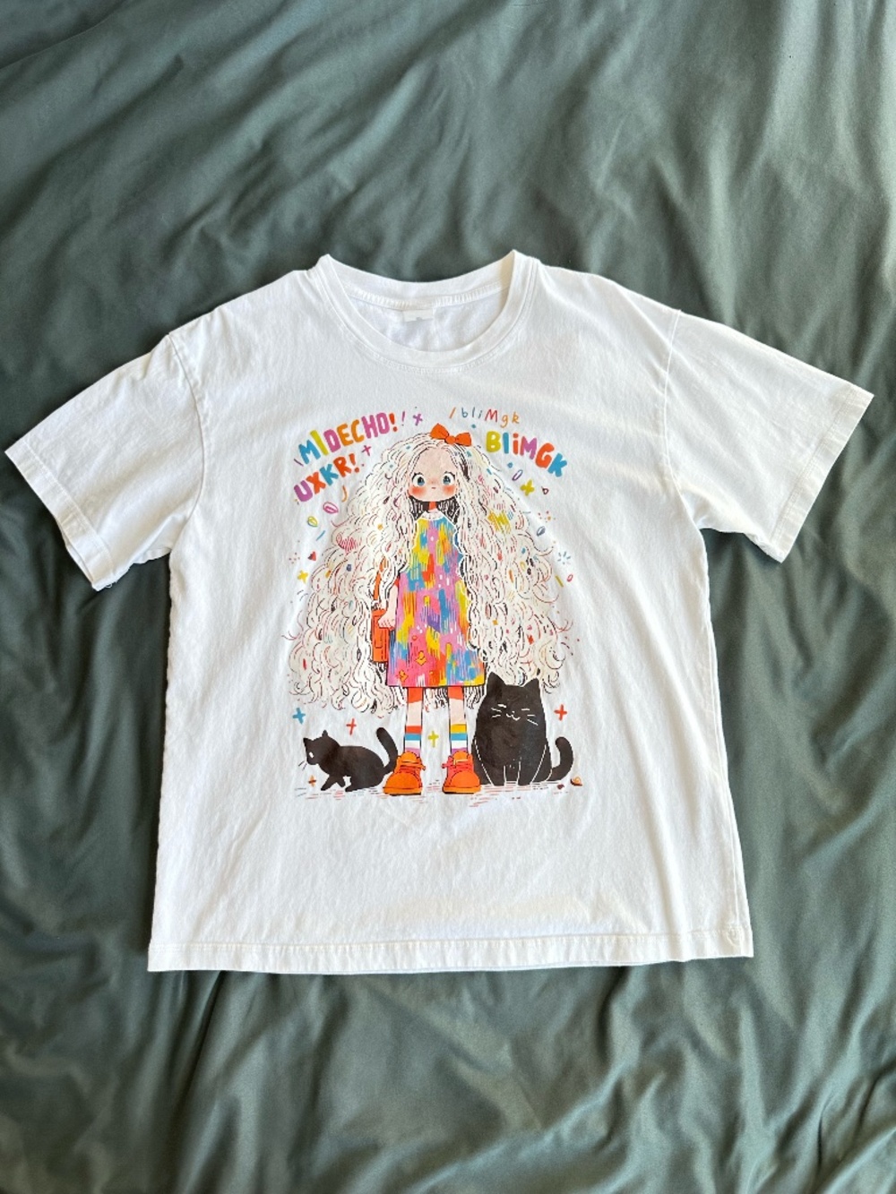 Illustrated Girl Cotton Graphic Tee, women's L
